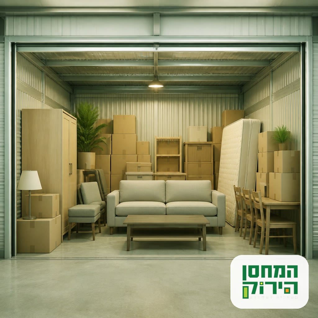 תכולת דירה מסודרת במחסן אחסון רחב להמחשת נפח נדרש בקובים