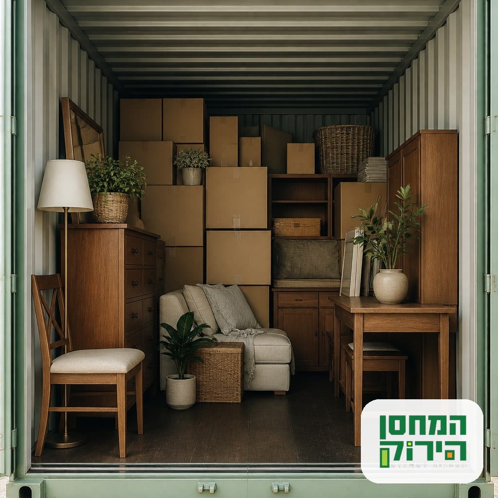 אחסון תכולת בית מסודרת בתוך מכולת אחסון נקייה