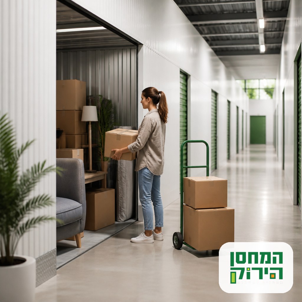 גישה נוחה ליחידת אחסון בקומת קרקע עם קרטונים ורהיטים מאוחסנים