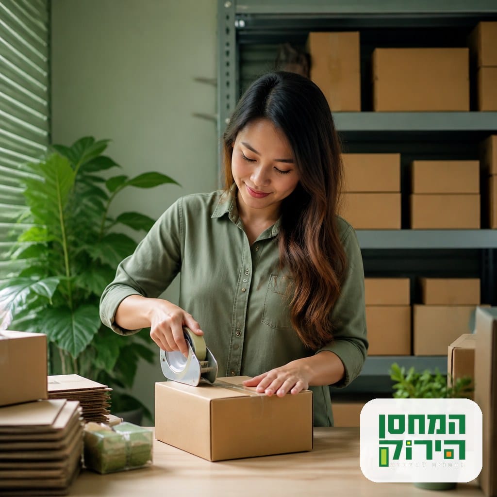 אחסון מלאי לעסק אונליין במחסן להשכרה עם קרטונים מוכנים למשלוח
