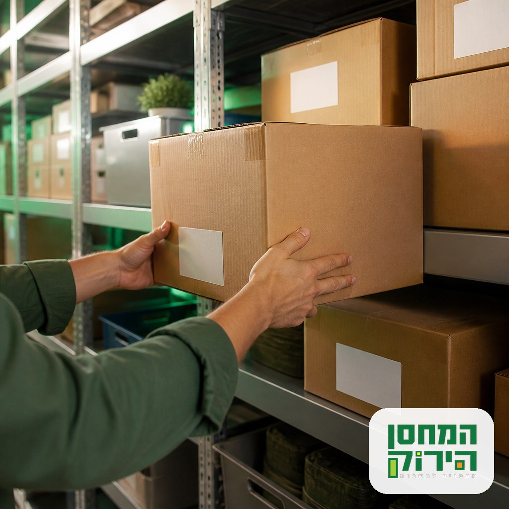 ניצול יעיל של מדפים ביחידת אחסון עם קרטונים מסודרים לגובה