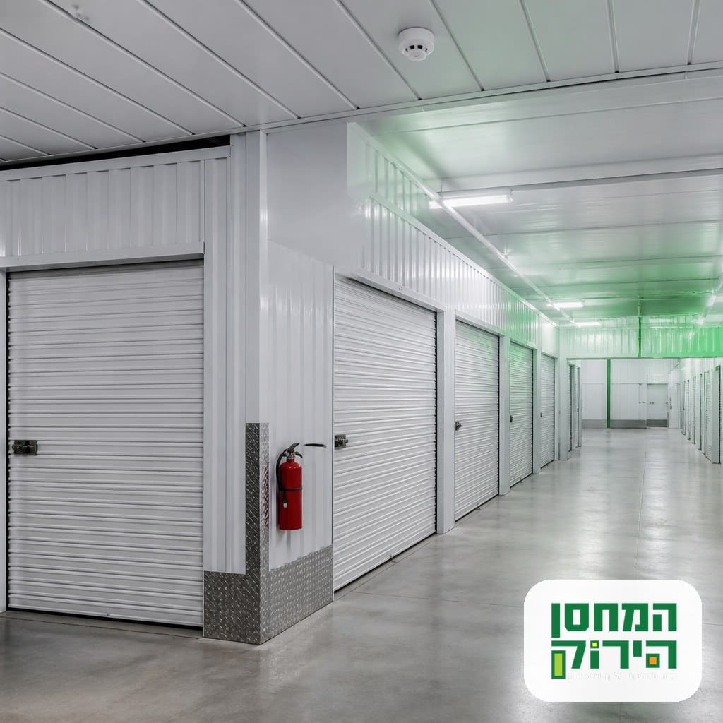 מחסן אחסון מודרני עם מטף כיבוי אש וגלאי עשן על התקרה