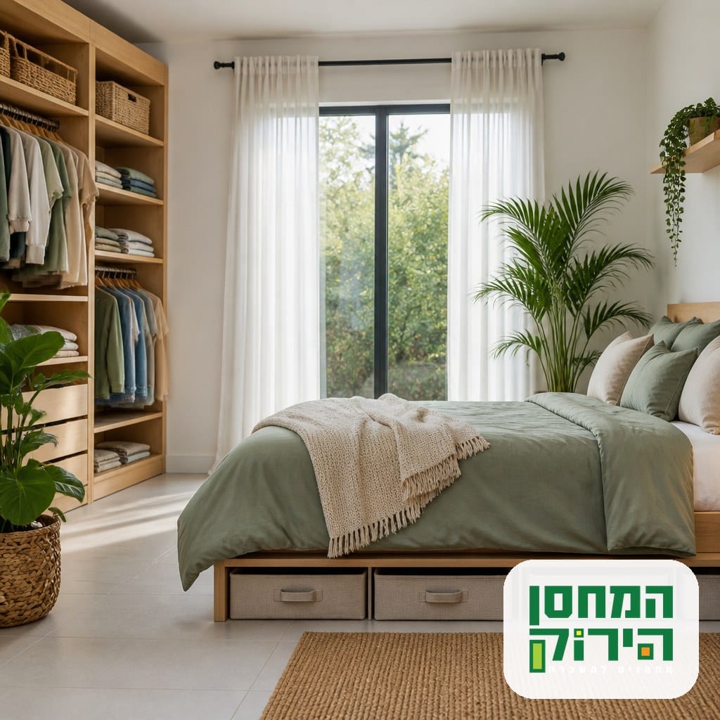 פתרונות אחסון לחדר השינה: קופסאות אחסון מתחת למיטה וארון מסודר