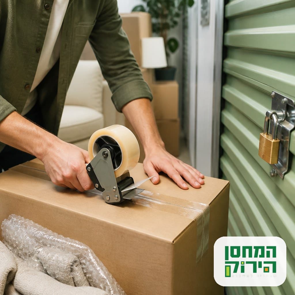 ארגז ארוז ליד תא אחסון פרטי נעול במנעול אישי