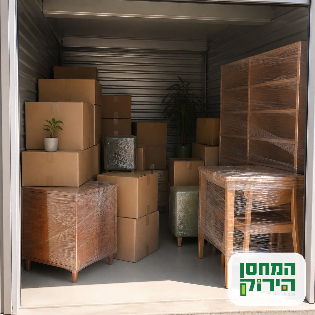 אחסון תכולת דירה וציוד משרדי בקרטונים במחסן במושב
