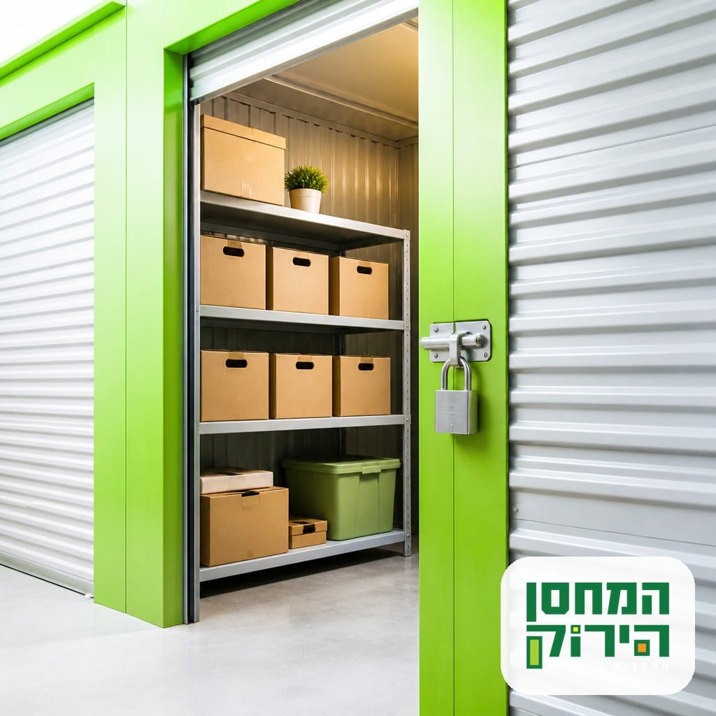 יחידת אחסון נעולה ומבוטחת עם ארגזים מסודרים בתוך מחסן מאובטח