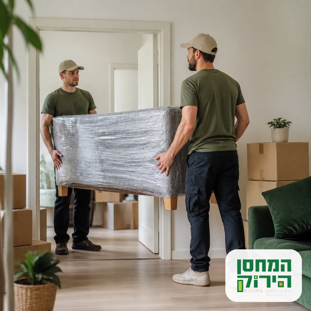 שני מובילים מקצועיים נושאים רהיט עטוף ביום מעבר דירה
