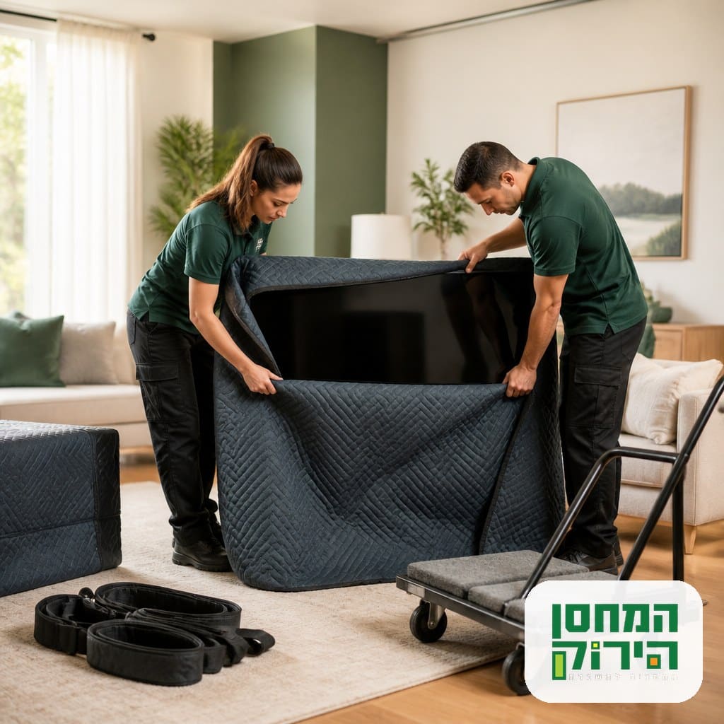 עטיפת טלוויזיה בשמיכת הובלה להגנה לפני העברה ואחסון