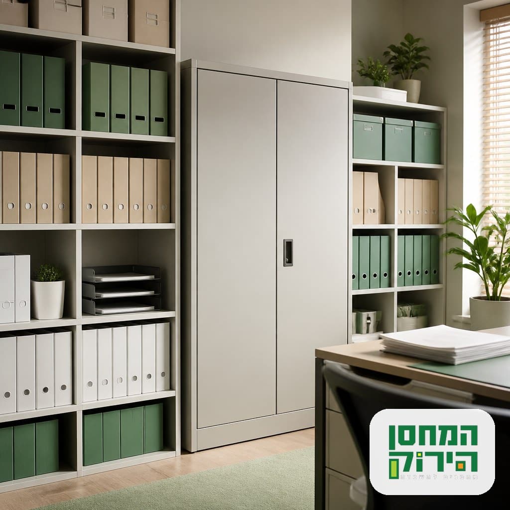 אזור תיוק ואחסון מסמכים מסודר במשרד עם קלסרים ממוינים