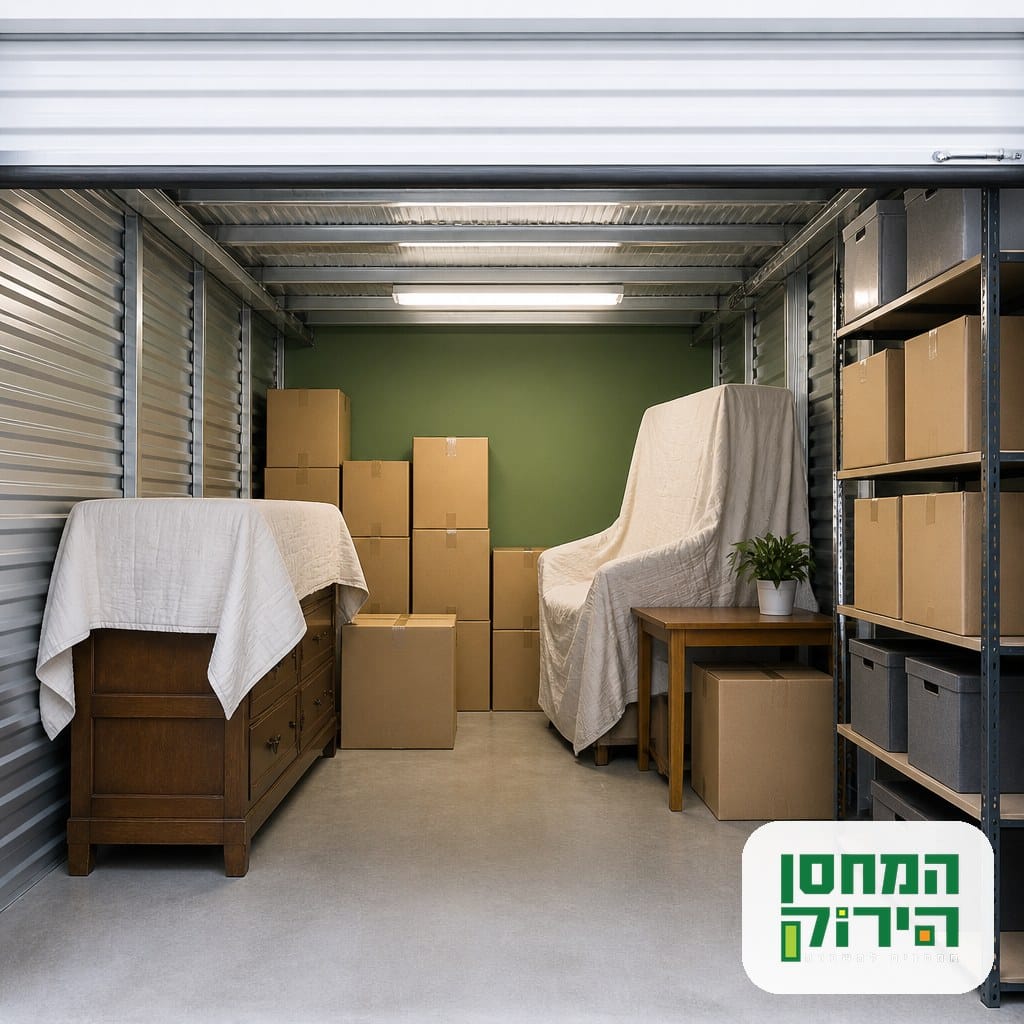 יחידת אחסון מסודרת ומאובטחת עם ארגזים ורהיטים