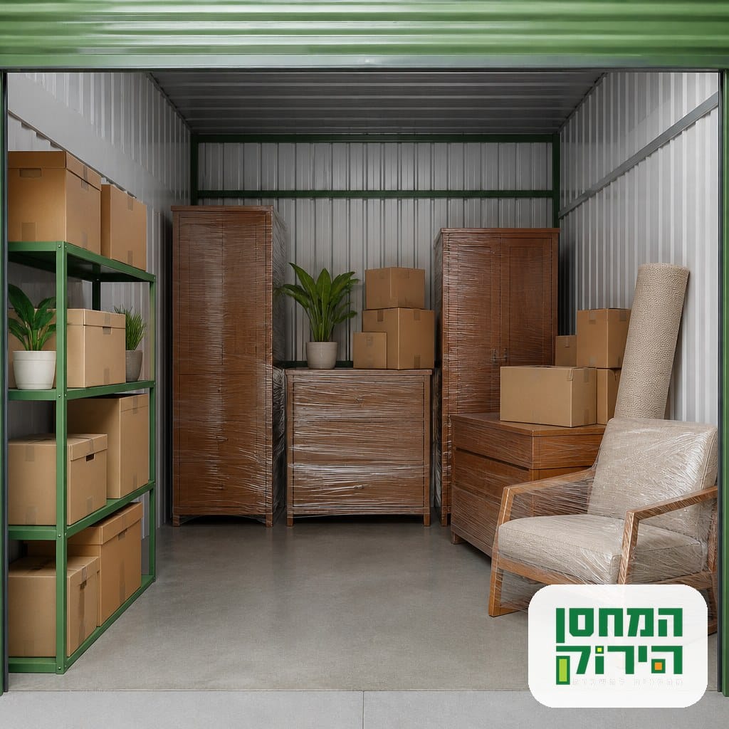יחידת אחסון מסודרת עם תכולת מחסן ארוזה לאחר הובלה: פתרונות אחסון