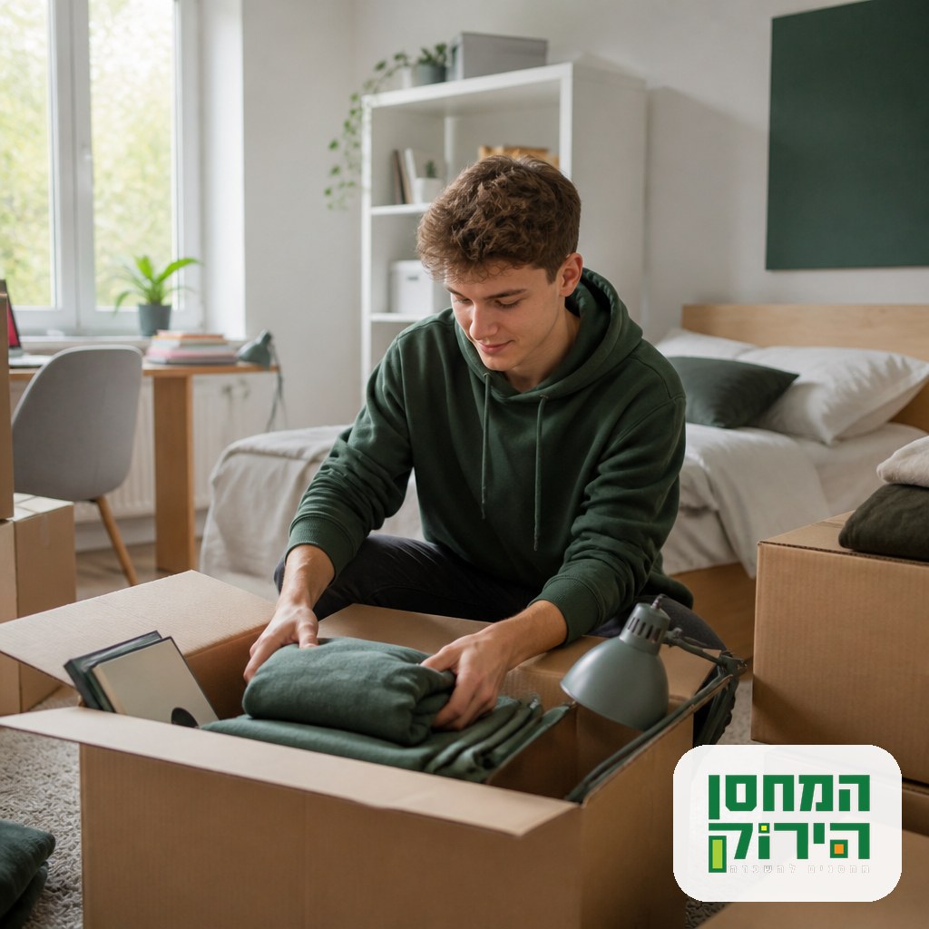 סטודנט אורז חפצים בקרטונים לקראת מעבר לעיר הלימודים