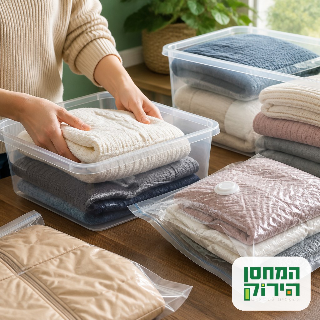 אריזת בגדים בקופסאות פלסטיק ושקיות ואקום לאחסון נכון