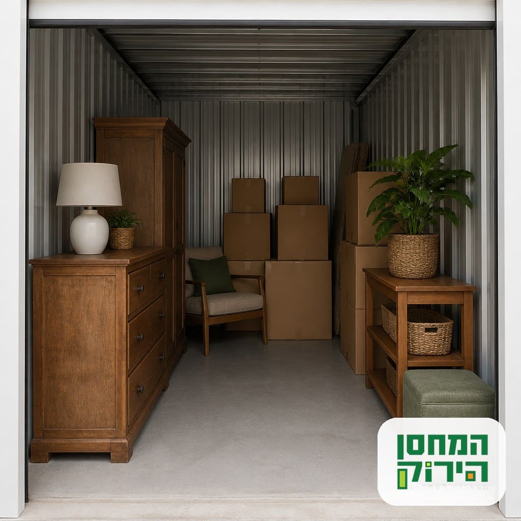יחידת מחסן אישי מסודרת ליחידים עם רהיטים וקרטונים