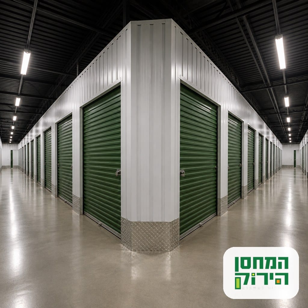 מסדרון מתחם מחסנים מאובטח עם יחידות אחסון פרטיות נעולות