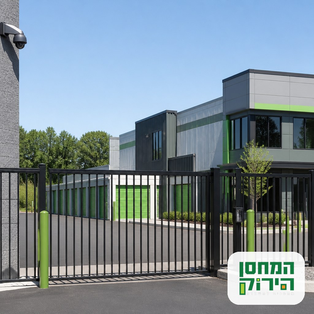 מתקן אחסון מאובטח עם כניסה מגודרת ושמירה אלקטרונית