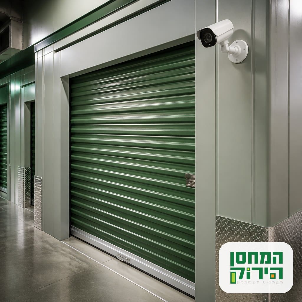 כניסה ליחידת אחסון מאובטחת עם מצלמת אבטחה מותקנת על הקיר