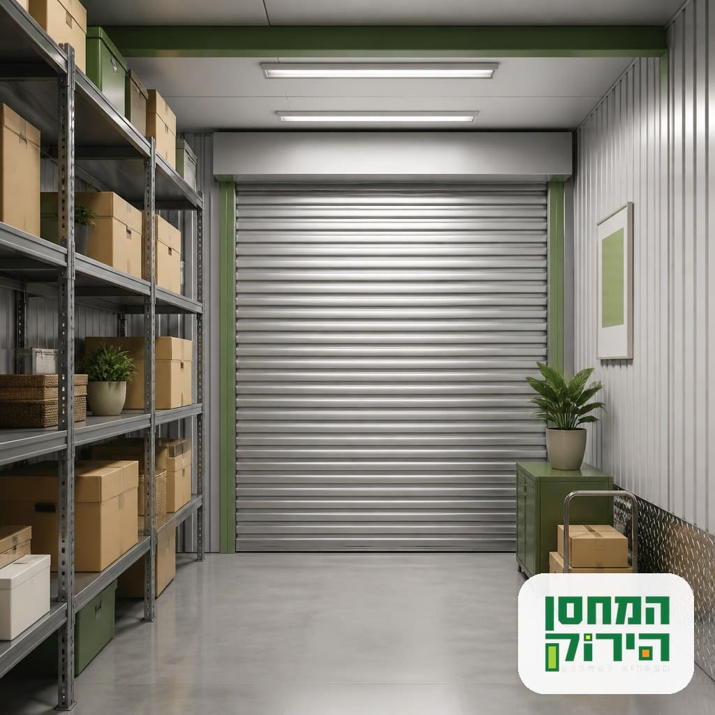 יחידת אחסון מודרנית ומאובטחת עם מדפים ודלת מתכת נעולה