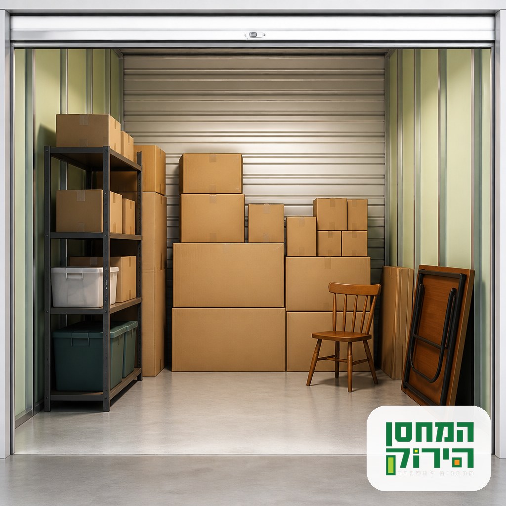 יחידת אחסון מסודרת עם קרטונים ורהיטים בזמן הלימודים