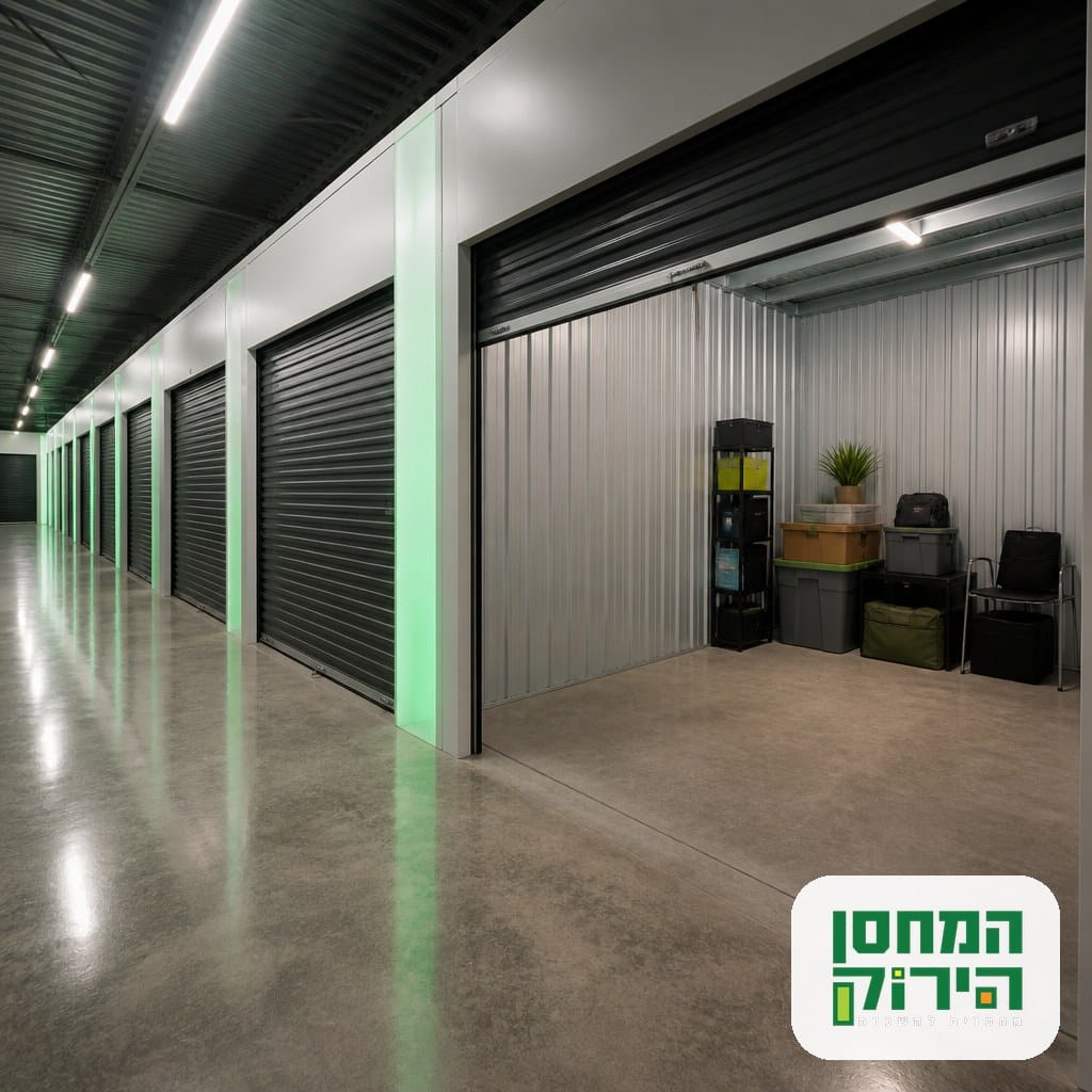 מסדרון יחידות אחסון במתקן מסודר עם דלת פתוחה לבחירת גודל מחסן