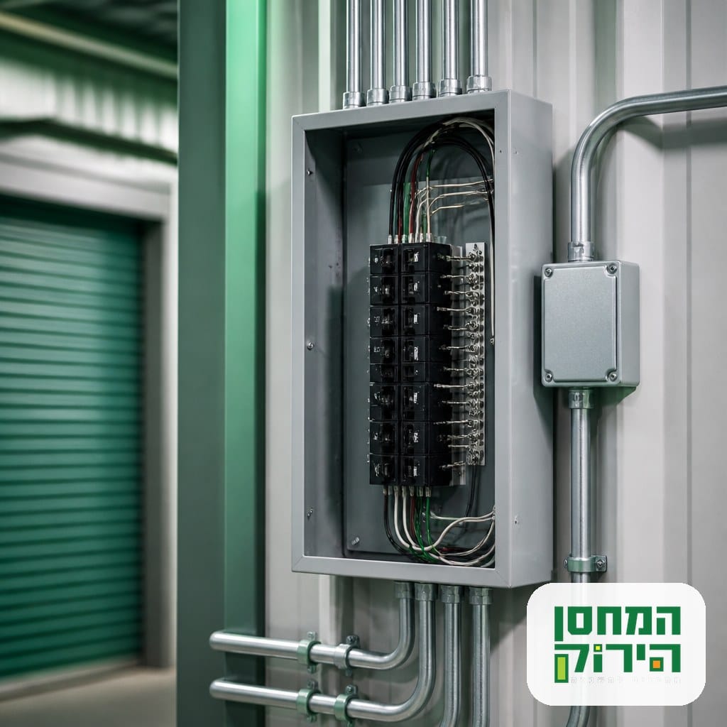 ארון חשמל מוגן וחיווט תקני בתוך מתקן אחסון