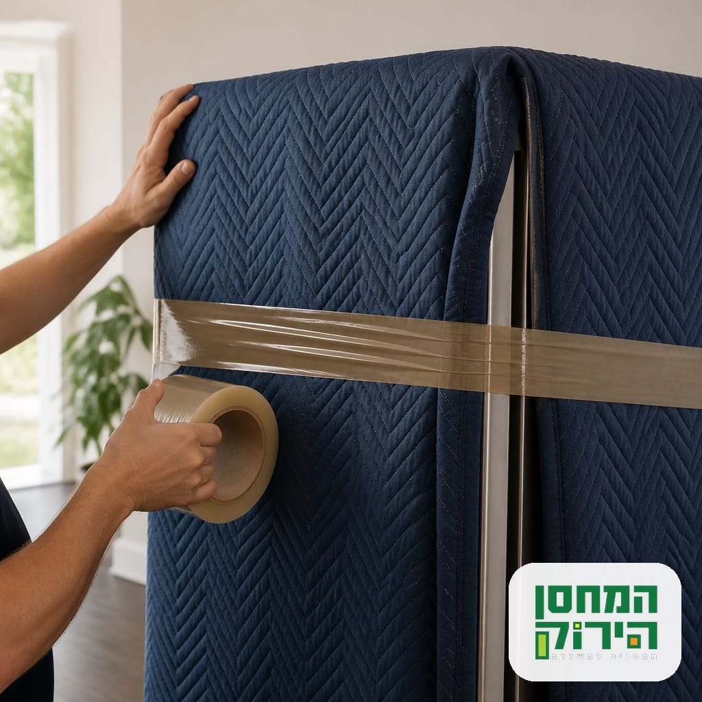 עטיפת מקרר בשמיכות לקראת הובלה ואחסון