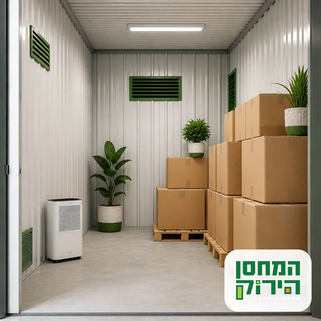 לחות במחסן נמנעת ביחידת אחסון יבשה ומאווררת עם ארגזים על משטחים מוגבהים