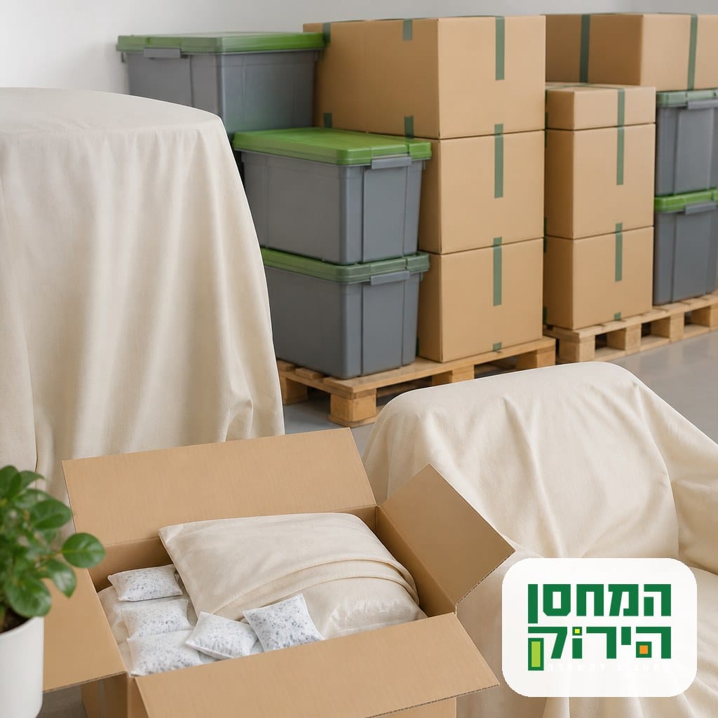 אריזה נגד לחות: כיסויים נושמים, שקיות סיליקה ג'ל וארגזים מונחים על משטחים מוגבהים