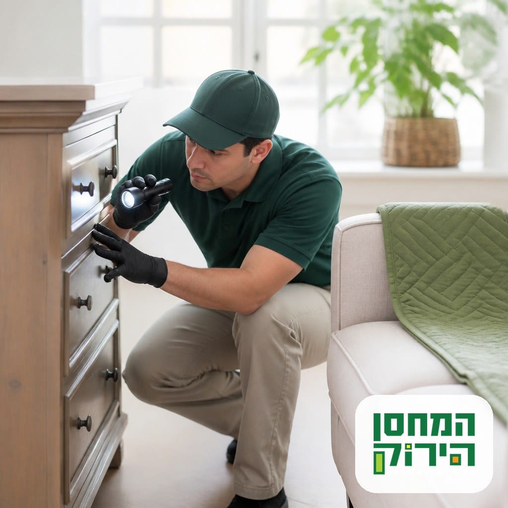 בדיקת רהיטי עץ וריפודים לאיתור סימני עובש ורטיבות לפני הכנסה לאחסון