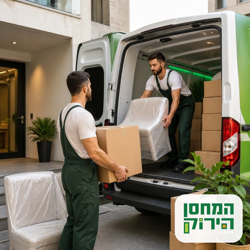 פינוי תכולה מבית אחרי פגיעת טיל אל מחסן זמני, ארגזים ורהיטים עטופים בהובלה מסודרת