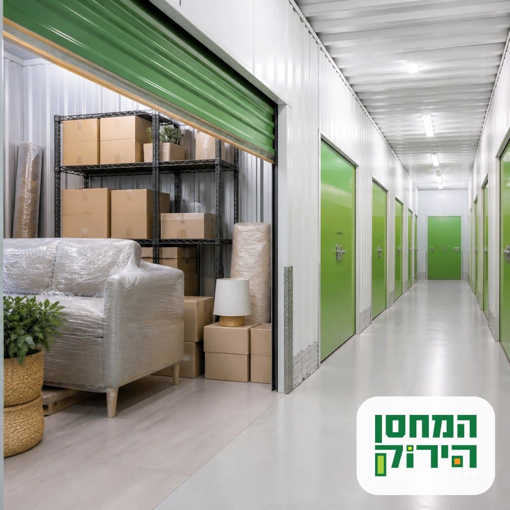 יחידת אחסון זמנית ומאובטחת לתכולת משפחה בזמן שיקום הבית, ארגזים מסומנים ורהיטים מכוסים
