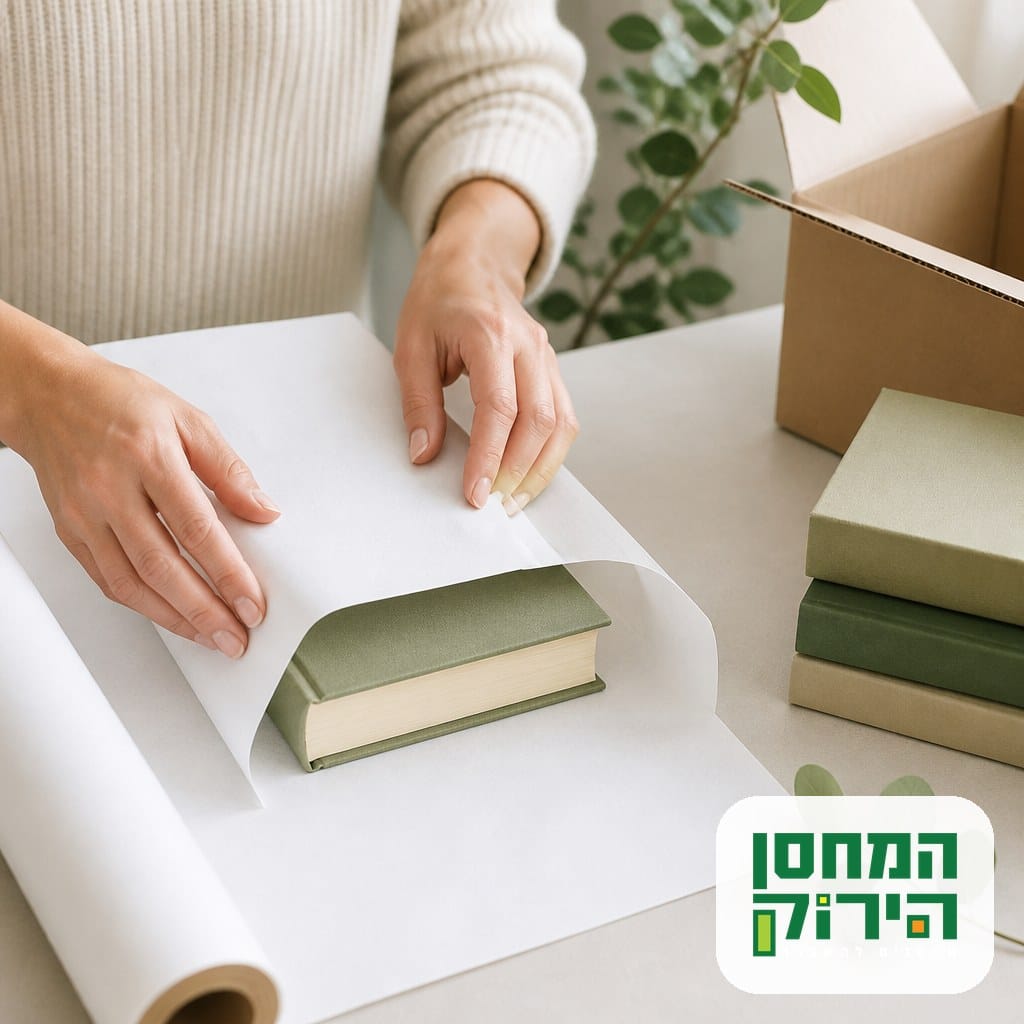 עטיפת ספר בכריכה קשה בנייר נקי לפני הכנסה לארגז