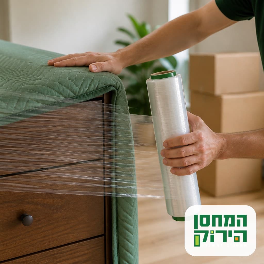 עטיפת שידת עץ בשמיכת הובלה לקראת אחסון ממושך